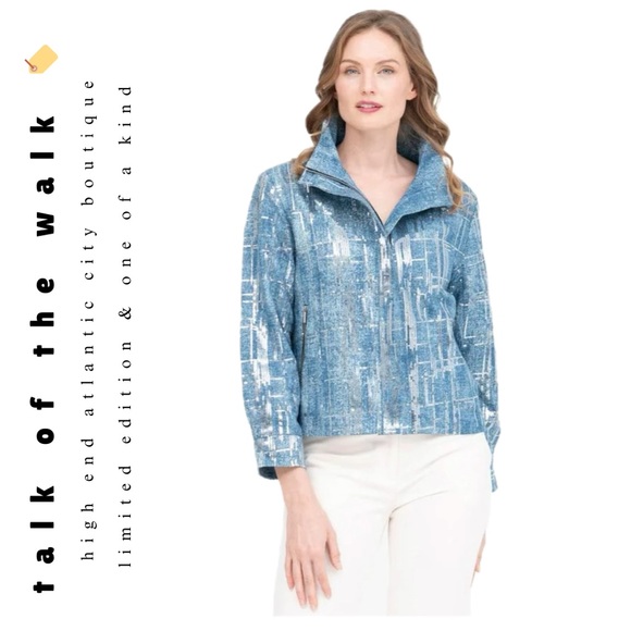 🌀🏷️🎉🆕 blue denim sequin zip up moto jacket - Picture 1 of 17